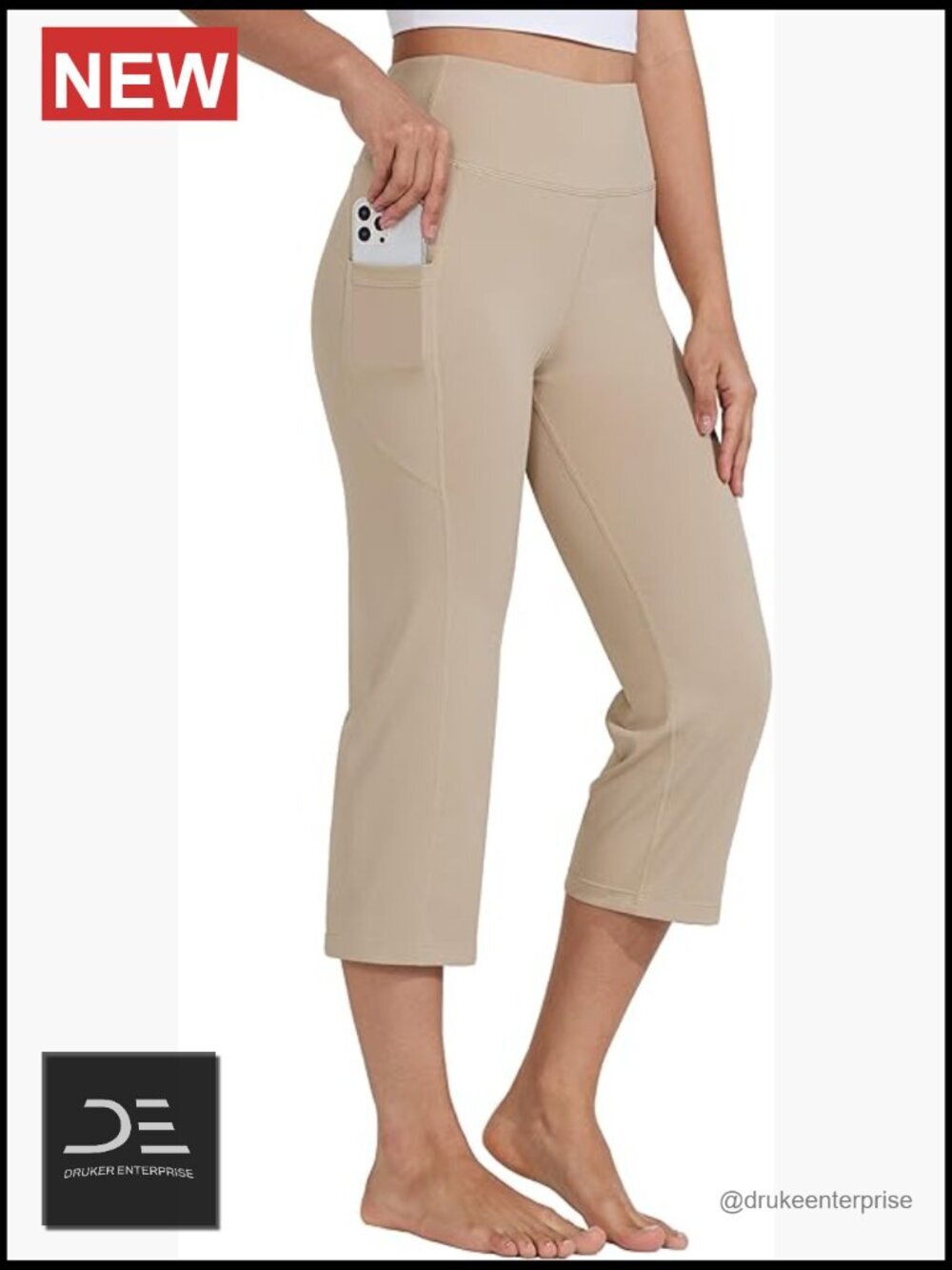 High Waist Yoga Capris with Pockets 21" Inseam Straight Leg